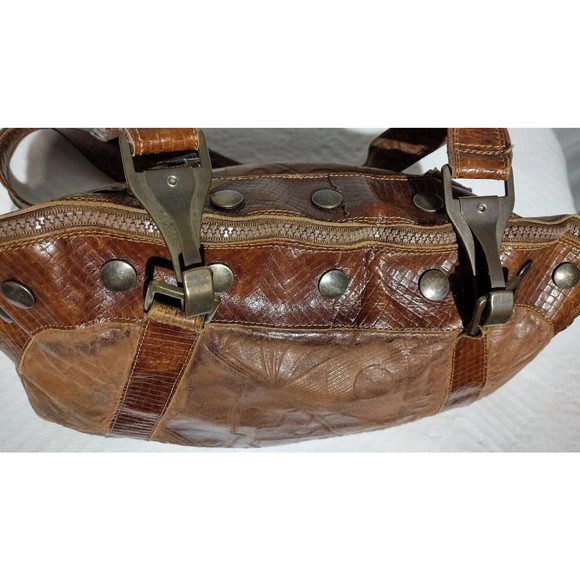 Vintage Lisandro Sarasota Large 2-Tone Brown Leather Engraved Double Handle Bag - Picture 7 of 16